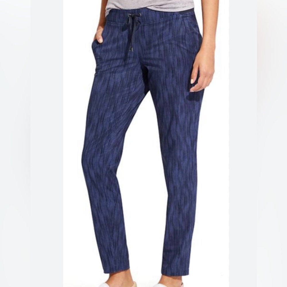 Athleta Stride Midtown Ankle Pant Womens 10 Navy Blue Zip Pockets Elastic Waist
